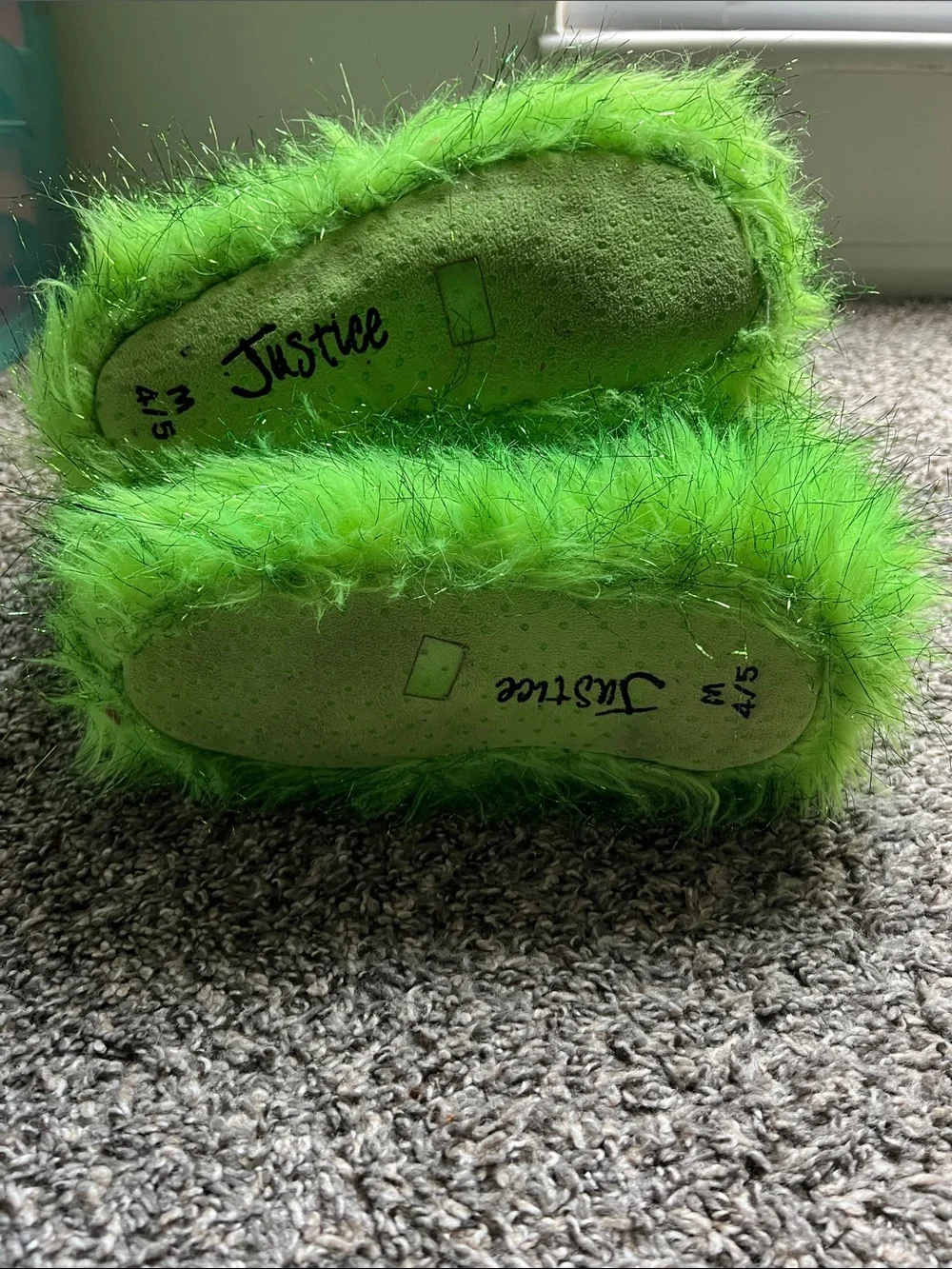 Justice Neon Green Fuzzy Slippers